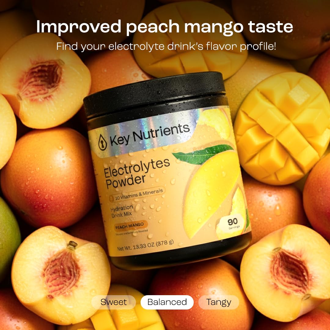 KEY NUTRIENTS Multivitamin Electrolytes Powder No Sugar - Tropical Peach Mango Electrolyte Powder - Endurance & Energy Supplement - Hydration Powder - Maple Wellness Supplements