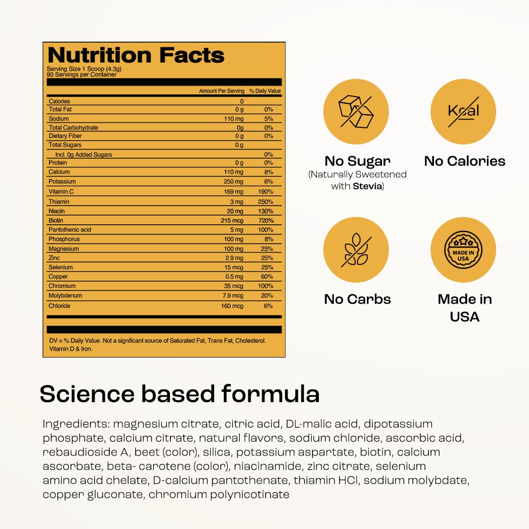 KEY NUTRIENTS Multivitamin Electrolytes Powder No Sugar - Tropical Peach Mango Electrolyte Powder - Endurance & Energy Supplement - Hydration Powder - Maple Wellness Supplements