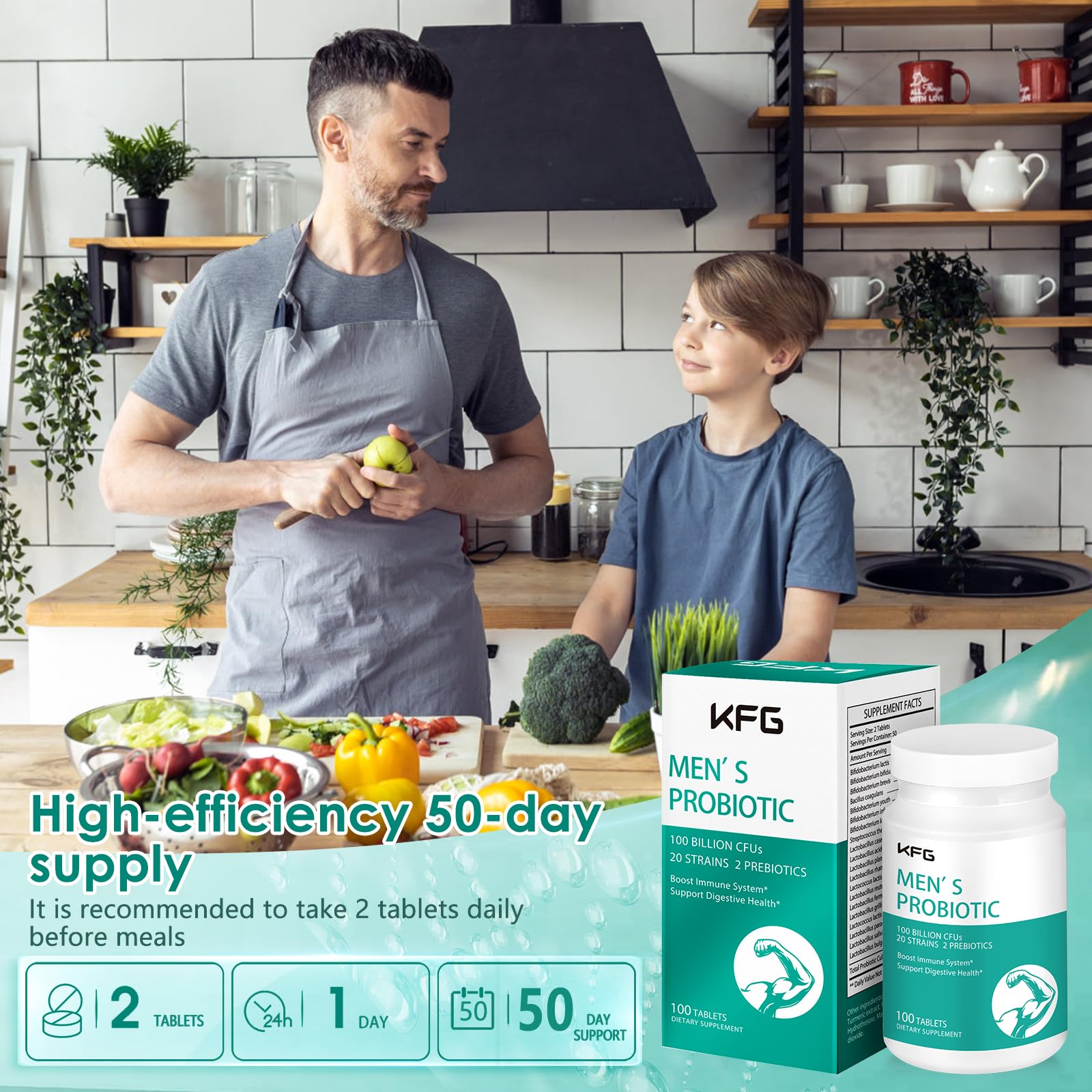KFG Probiotic Supplement 100 Billion CFU, 20 Strains, 2 Prebiotics and Digestive Enzymes, Supports Digestion, Immune Support, Gut Health and Metabolism, Non-GMO, - Maple Wellness Supplements