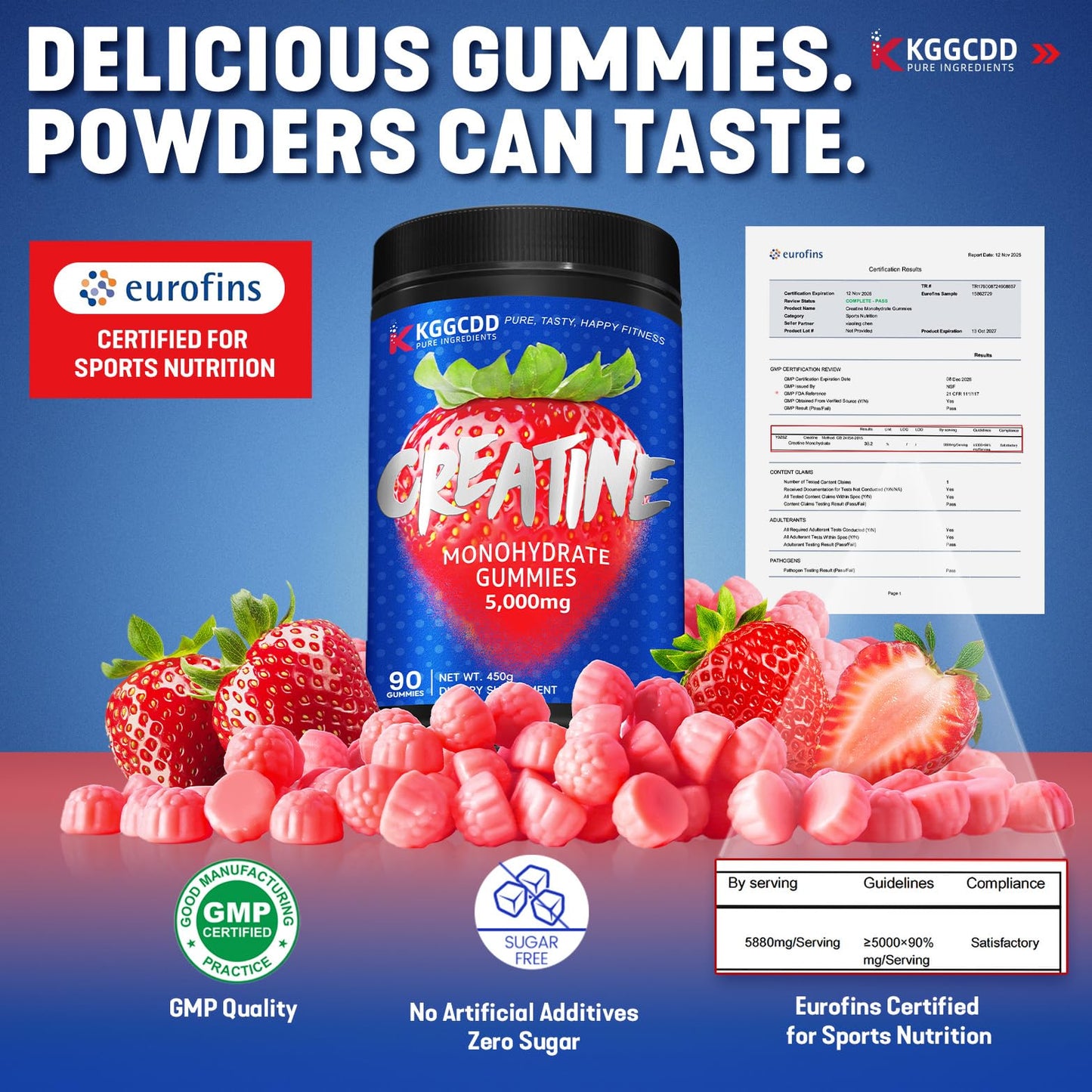 KGGCDD 99.99% Creatine Monohydrate Gummies for Men & Women, 5,000mg Tasty Creatine Gummies for Muscle Strength, Endurance, Recovery & Sugar Free, Gluten-Free, Vegan, Non-GMO, 90 Count - Maple Wellness Supplements