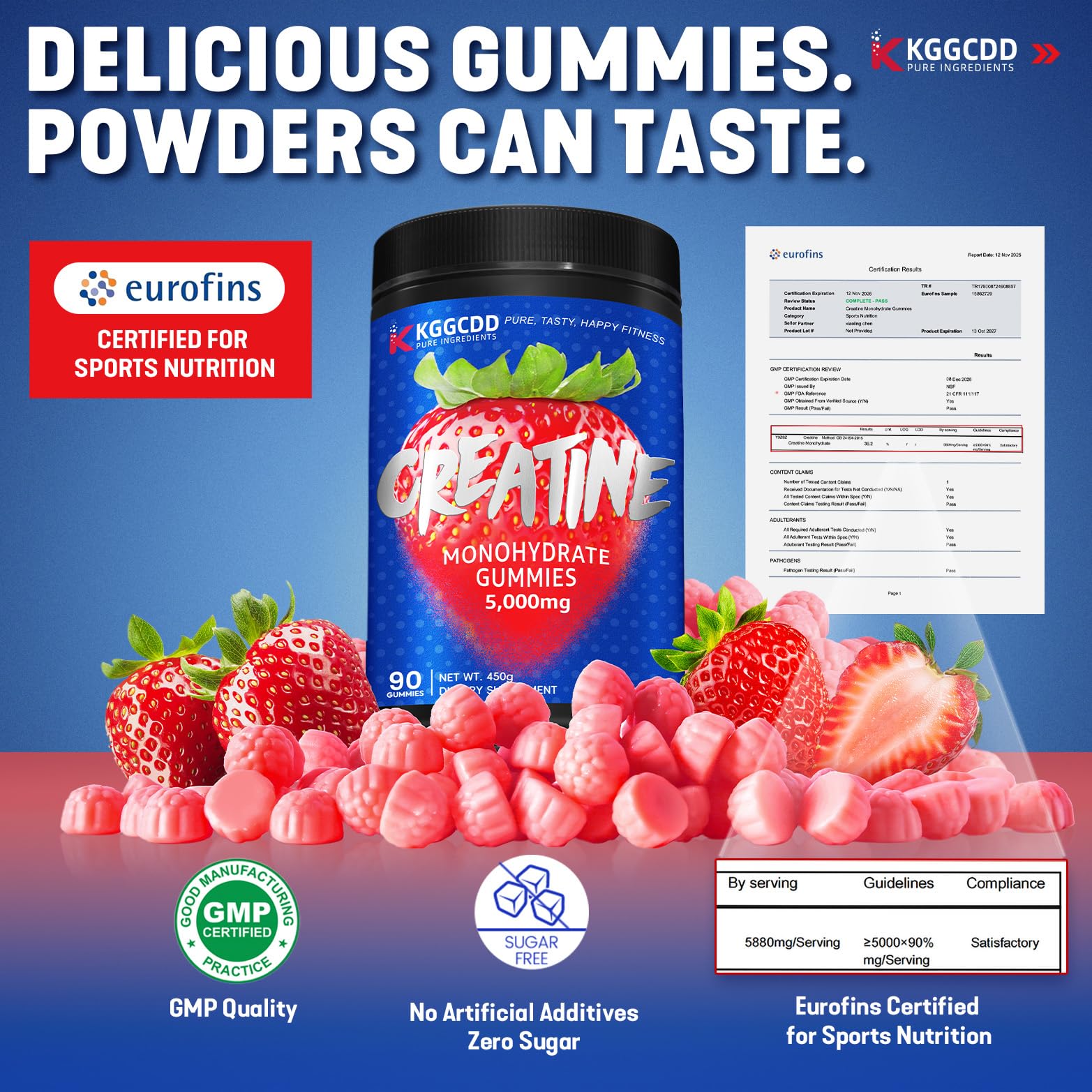KGGCDD 99.99% Creatine Monohydrate Gummies for Men & Women, 5,000mg Tasty Creatine Gummies for Muscle Strength, Endurance, Recovery & Sugar Free, Gluten-Free, Vegan, Non-GMO, 90 Count - Maple Wellness Supplements