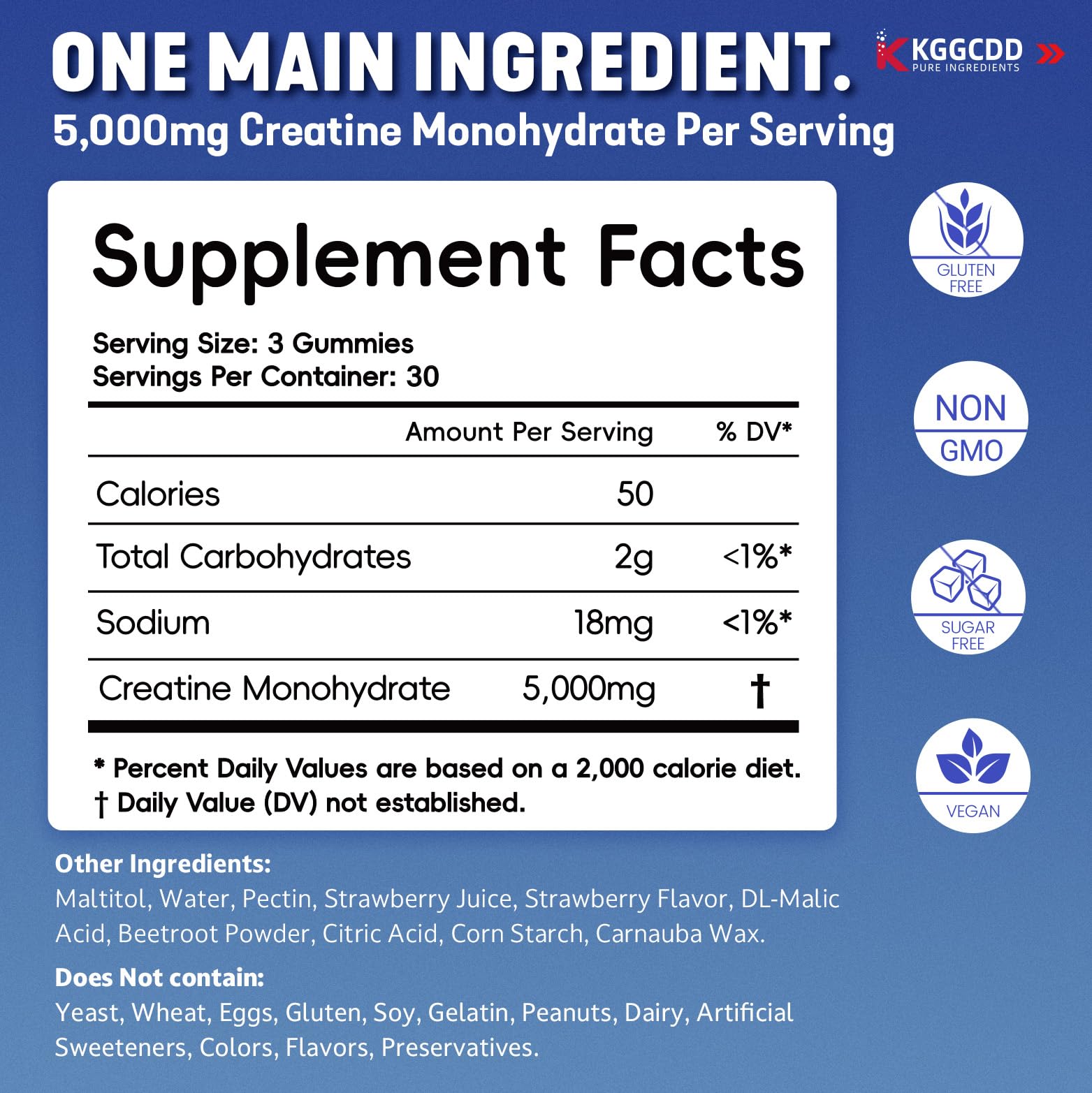 KGGCDD 99.99% Creatine Monohydrate Gummies for Men & Women, 5,000mg Tasty Creatine Gummies for Muscle Strength, Endurance, Recovery & Sugar Free, Gluten-Free, Vegan, Non-GMO, 90 Count - Maple Wellness Supplements
