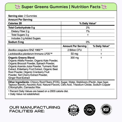 Kiala Nutrition Super Greens Gummies with 11x Organic Greens, Pre, Post & Probiotics, Antioxidants, Multivitamin, Fiber Supplement Supports Gut Health & Digestion, Dairy Free, Vegetarian, 60 Count - Maple Wellness Supplements