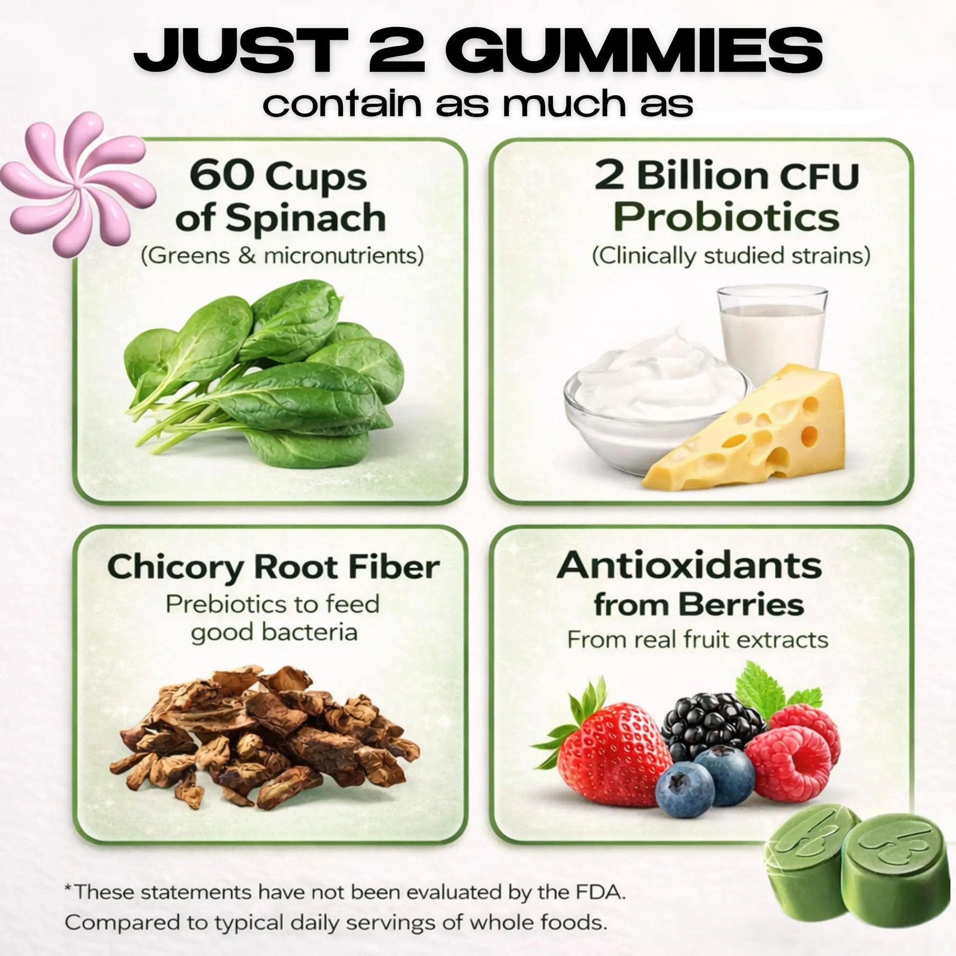 Kiala Nutrition Super Greens Gummies with 11x Organic Greens, Pre, Post & Probiotics, Antioxidants, Multivitamin, Fiber Supplement Supports Gut Health & Digestion, Dairy Free, Vegetarian, 60 Count - Maple Wellness Supplements