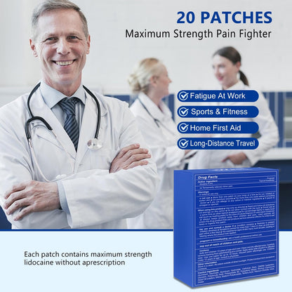 KIbabyDI Professional Lidocaine Pain Relief Patches - 20 Count | 4% Medicated Gel Patches for Targeted Joint & Muscle Comfort | Long-Lasting 12-Hour Relief, Ultra-Flexible Design -lb265 - Maple Wellness Supplements