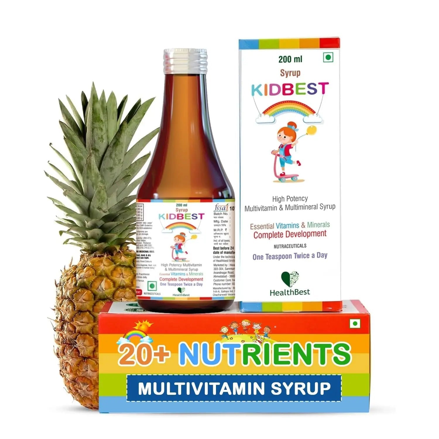 Kidbest Multivitamin Syrup for Kids 3-13 Years – Liquid Formula with 20 Nutrients for Appetite, Immunity, and Growth – Tasty Daily Vitamins - Maple Wellness Supplements