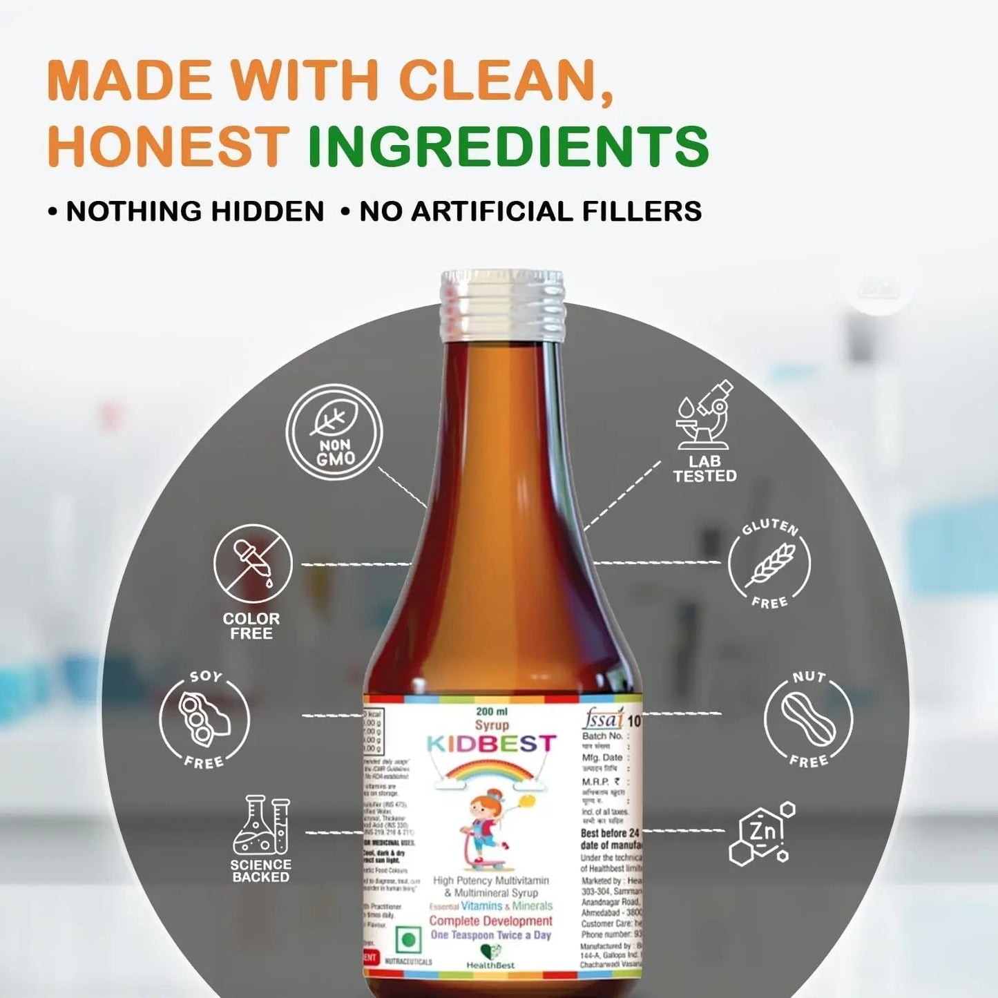 Kidbest Multivitamin Syrup for Kids 3-13 Years – Liquid Formula with 20 Nutrients for Appetite, Immunity, and Growth – Tasty Daily Vitamins - Maple Wellness Supplements