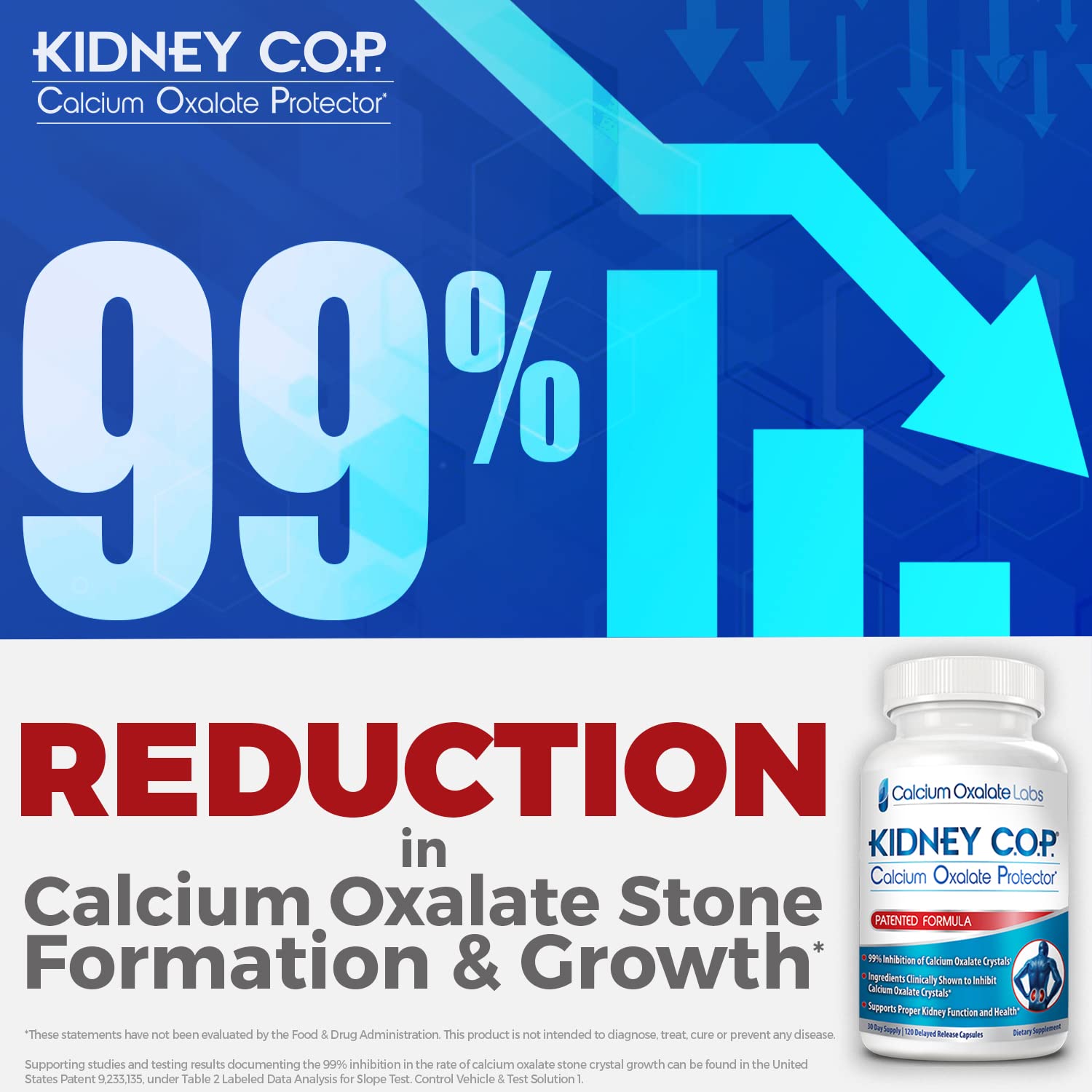 KIDNEY C.O.P. Calcium Oxalate Protector 120 Capsules, Patented Kidney Support for Calcium Oxalate Crystals, Stop Recurrence - Maple Wellness Supplements