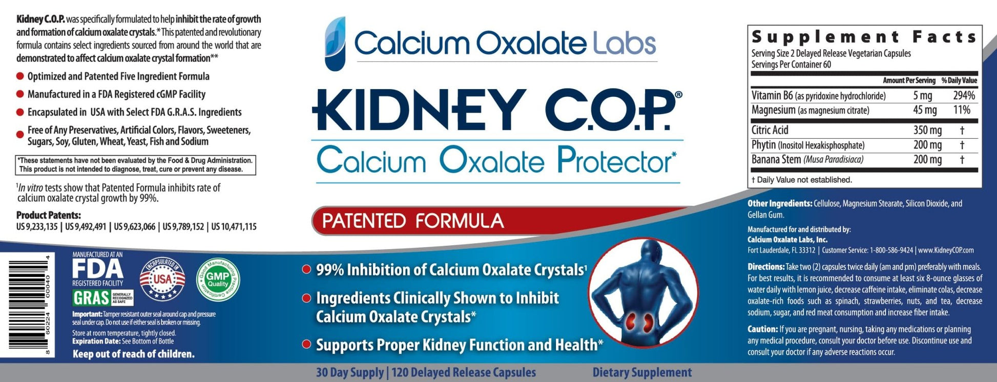 KIDNEY C.O.P. Calcium Oxalate Protector 120 Capsules, Patented Kidney Support for Calcium Oxalate Crystals, Stop Recurrence - Maple Wellness Supplements
