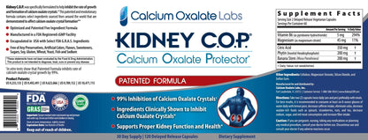 KIDNEY C.O.P. Calcium Oxalate Protector 120 Capsules, Patented Kidney Support for Calcium Oxalate Crystals, Stop Recurrence - Maple Wellness Supplements