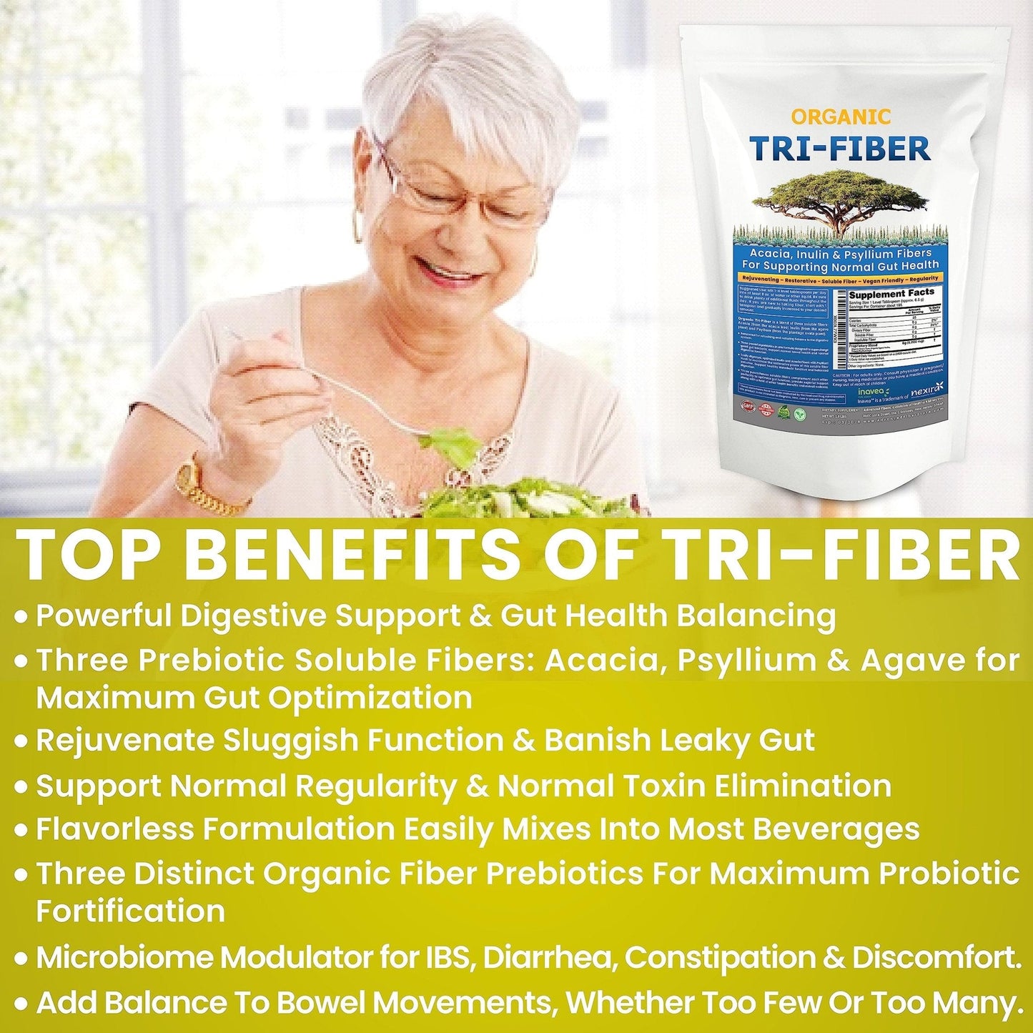Kidney Restore Tri-Fiber Organic Soluble Fiber Powder, Unflavored High Fiber 3-in-1 - Maple Wellness Supplements