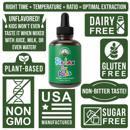 Kids Calm Liquid Drops. Aid for Relaxation, Calming, Optimal Sleep With Chamomile, Magnesium. No Bitter Taste. Kids Won't Know They're Taking It. Sugar Free 9-in-1 Vegan Supplement. Non-Habit Forming - Maple Wellness Supplements