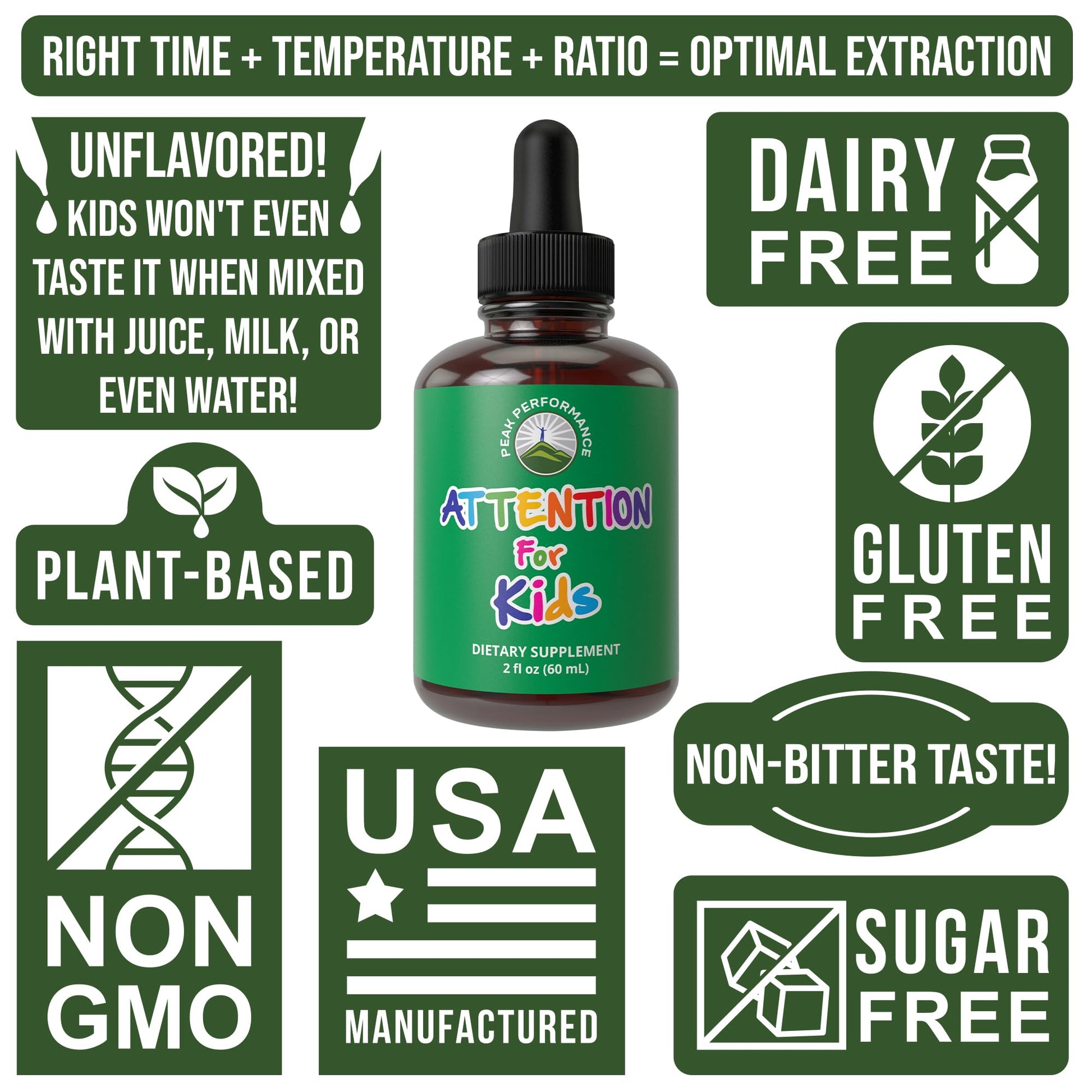 Kids Focus Drops. Attention Deficit Liquid Supplement for Concentration, Attention, Brain, Memory. No Bitter Taste. Natural Non-Habit Forming Sugar Free 7-in-1 Vegan Nootropic for Children, Teenagers - Maple Wellness Supplements