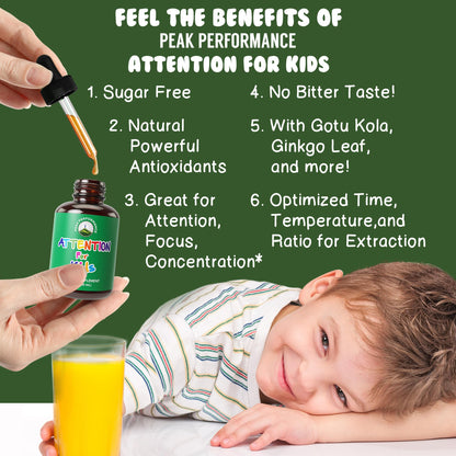 Kids Focus Drops. Attention Deficit Liquid Supplement for Concentration, Attention, Brain, Memory. No Bitter Taste. Natural Non-Habit Forming Sugar Free 7-in-1 Vegan Nootropic for Children, Teenagers - Maple Wellness Supplements