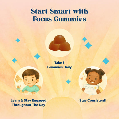 Kids Focus Gummies - Nootropics Brain Support Supplement for Kids with Green Tea Extract, B6 & B12 Vitamins for Memory and Brain Focus - Herbal Concentration Chews for Children - 90 Count - Maple Wellness Supplements