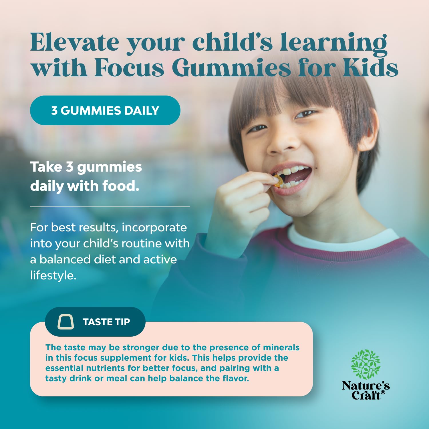 Kids Focus Gummies - Nootropics Brain Support Supplement for Kids with Green Tea Extract, B6 & B12 Vitamins for Memory and Brain Focus - Herbal Concentration Chews for Children - 90 Count - Maple Wellness Supplements