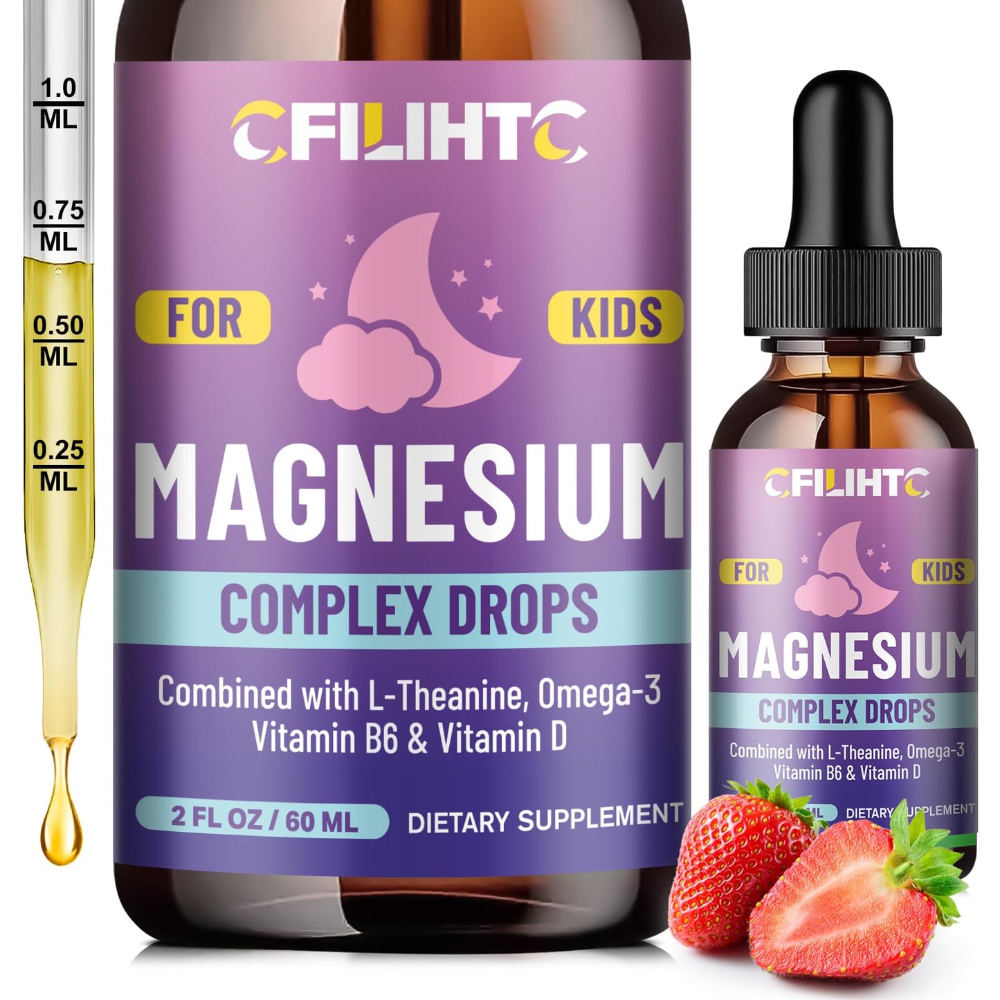 Kids Magnesium Liquid Drops-Magnesium Glycinate Liquid for Kids Supplement-w/L-theanine, Omega-3, Vitamin B6, D3 - for Sleep, Relaxation, Brain, Bones - Maple Wellness Supplements