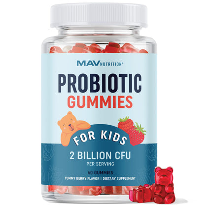 Kids Probiotic Gummies | 2 Billion Probiotics + 100mg Prebiotic Fiber for Immune & Digestion Support | Low Sugar Per Serving | For Children Ages 2+ | Gluten-Free, - Maple Wellness Supplements