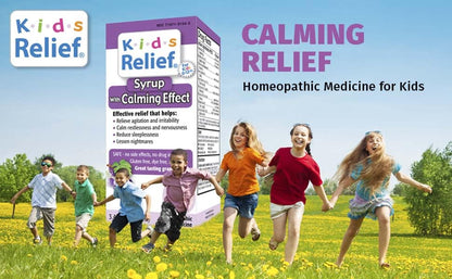 Kids Relief Syrup with Calming Effect, for Kids 0-12 Yrs, Grape Flavor, Gluten and Dye Free, No Added Sugar, 3.4 oz - Maple Wellness Supplements