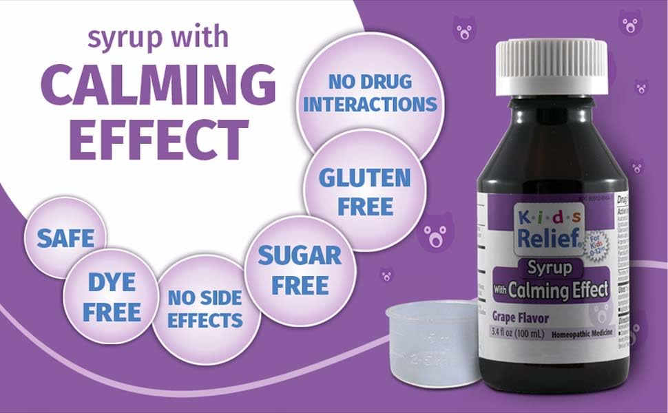 Kids Relief Syrup with Calming Effect, for Kids 0-12 Yrs, Grape Flavor, Gluten and Dye Free, No Added Sugar, 3.4 oz - Maple Wellness Supplements
