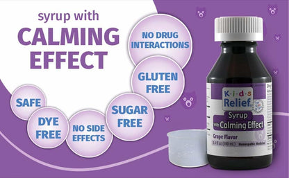 Kids Relief Syrup with Calming Effect, for Kids 0-12 Yrs, Grape Flavor, Gluten and Dye Free, No Added Sugar, 3.4 oz - Maple Wellness Supplements