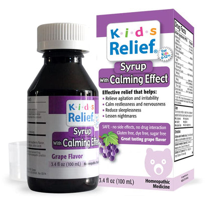 Kids Relief Syrup with Calming Effect, for Kids 0-12 Yrs, Grape Flavor, Gluten and Dye Free, No Added Sugar, 3.4 oz - Maple Wellness Supplements