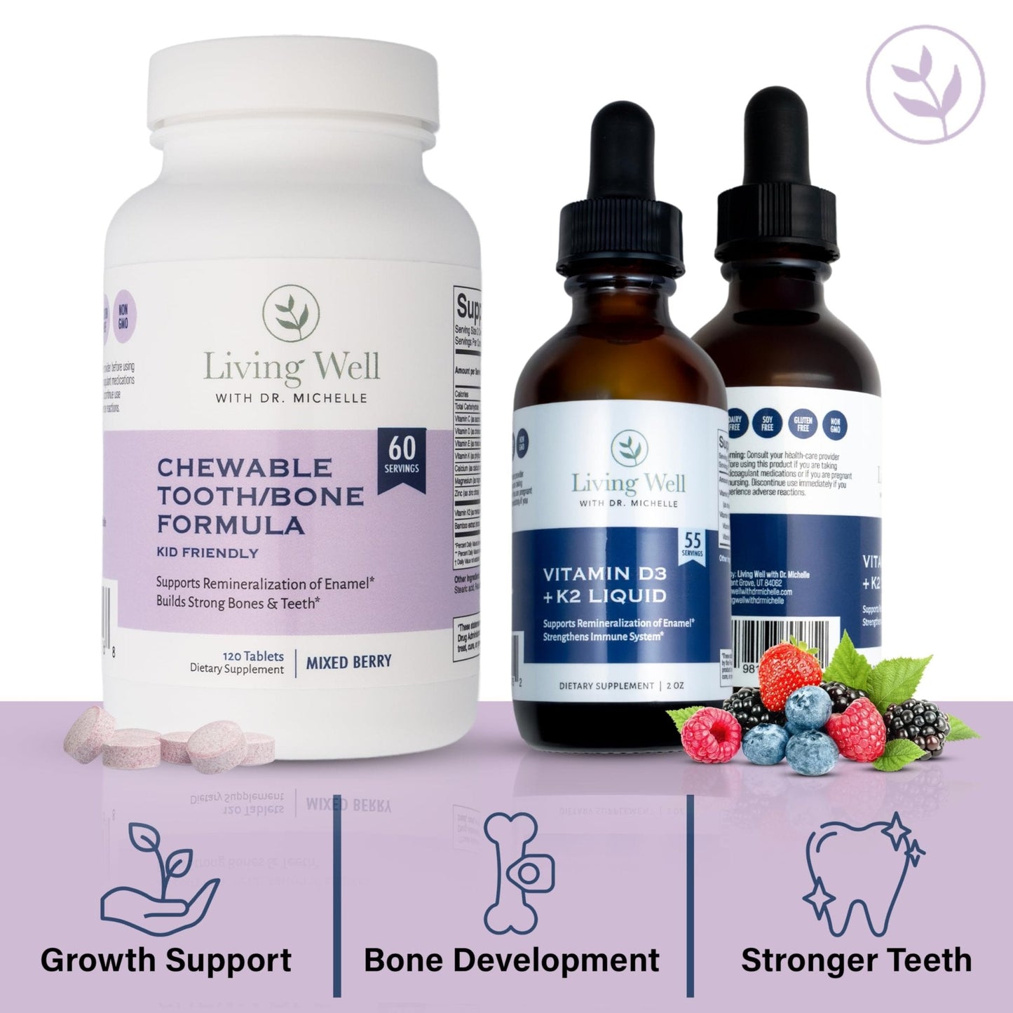Kids Tooth & Bone Support Bundle | Chewable Calcium + D3 K2 & Liquid Vitamin D Supplement | Dentist-Developed | Strong Teeth, Enamel & Bone Health for Kids | Fluoride-Free, Non-GMO, Gluten-Free - Maple Wellness Supplements