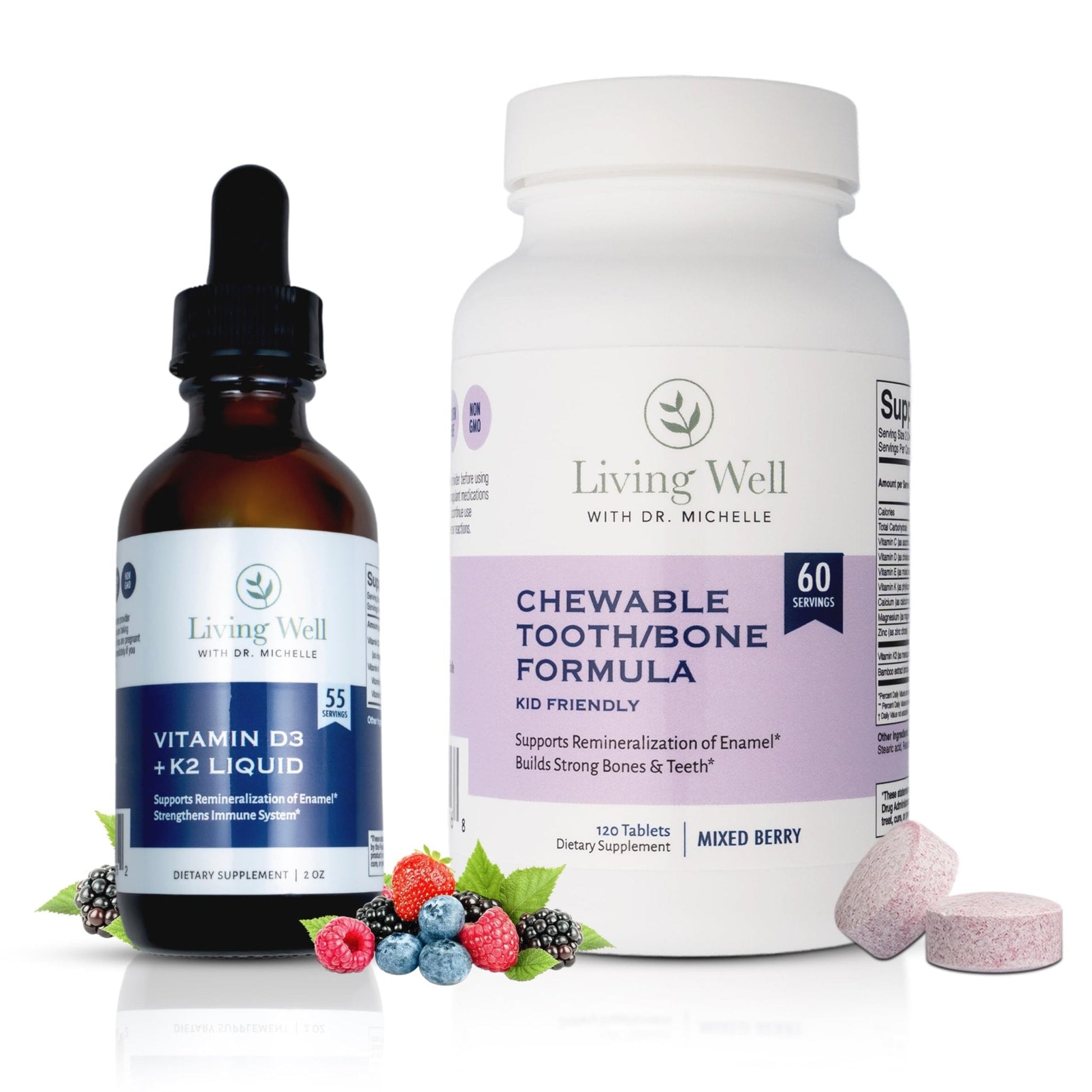 Kids Tooth & Bone Support Bundle | Chewable Calcium + D3 K2 & Liquid Vitamin D Supplement | Dentist-Developed | Strong Teeth, Enamel & Bone Health for Kids | Fluoride-Free, Non-GMO, Gluten-Free - Maple Wellness Supplements