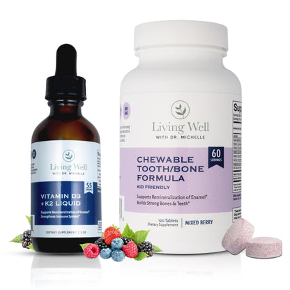 Kids Tooth & Bone Support Bundle | Chewable Calcium + D3 K2 & Liquid Vitamin D Supplement | Dentist-Developed | Strong Teeth, Enamel & Bone Health for Kids | Fluoride-Free, Non-GMO, Gluten-Free - Maple Wellness Supplements