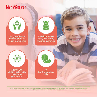 Kids Vitamins by MaryRuth's | USDA Organic | Multivitamin Gummies + Postbiotics for Ages 4+ | Multivitamin for Kids with Lactobacillus Rhamnosus | Children’s Vitamins | Vegan | Non-GMO | 60 Count - Maple Wellness Supplements