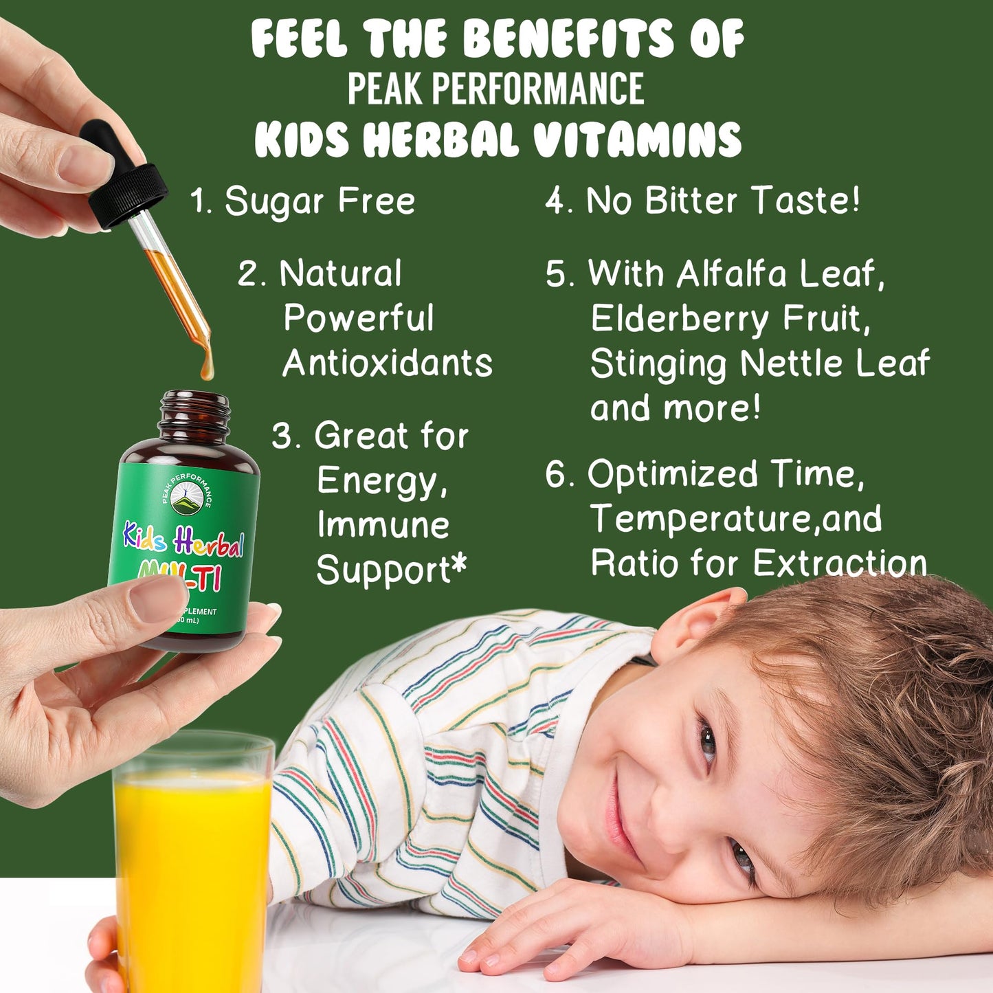 Kids Vitamins from Herbs. Liquid Kids Herbal Multivitamin. No Bitter Taste. Sugar Free 14-in-1 Vegan Supplement Drops for Toddlers, Children, Teens. Mixed in Water They Won't Even Taste It - Maple Wellness Supplements