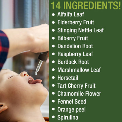 Kids Vitamins from Herbs. Liquid Kids Herbal Multivitamin. No Bitter Taste. Sugar Free 14-in-1 Vegan Supplement Drops for Toddlers, Children, Teens. Mixed in Water They Won't Even Taste It - Maple Wellness Supplements