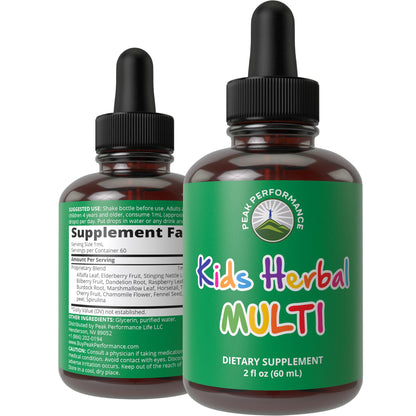 Kids Vitamins from Herbs. Liquid Kids Herbal Multivitamin. No Bitter Taste. Sugar Free 14-in-1 Vegan Supplement Drops for Toddlers, Children, Teens. Mixed in Water They Won't Even Taste It - Maple Wellness Supplements