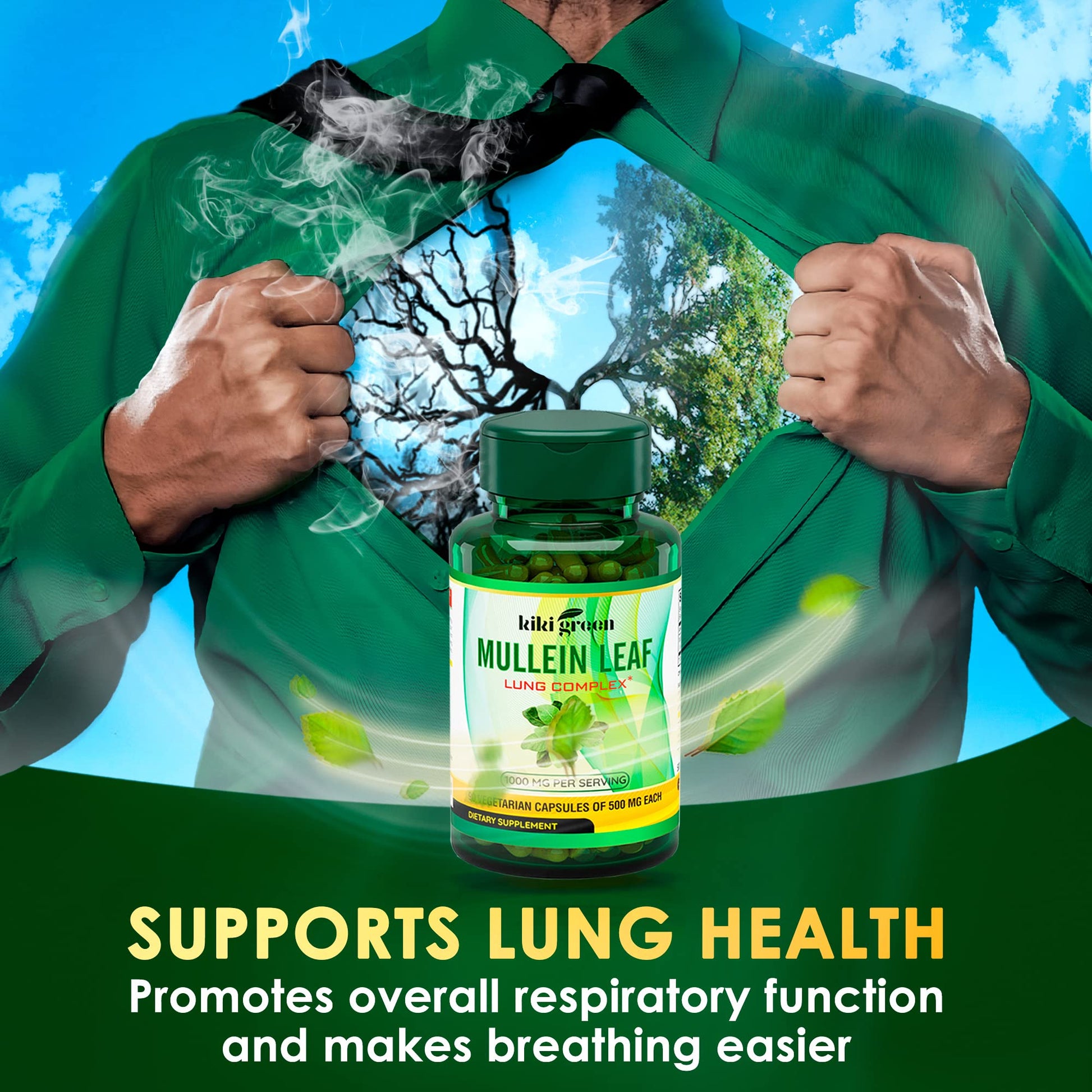 KIKI Green Mullein Leaf Extract Capsules - Herbal Respiratory Supplement - for Lung Cleans - Maple Wellness Supplements