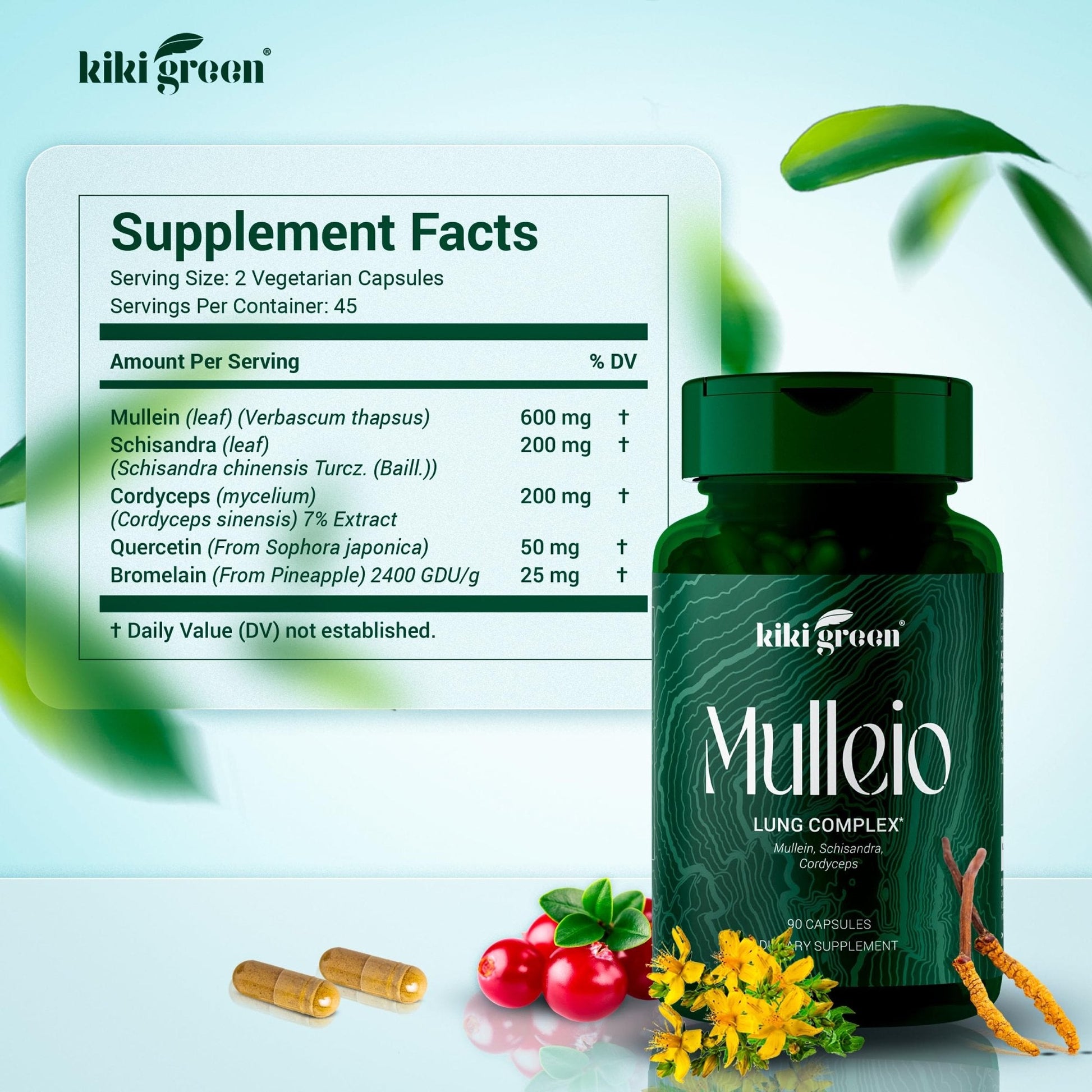 KIKI Green MULLEIO Lung Health Capsules: Herbal Supplement for Lung Cleanse, Better - Maple Wellness Supplements