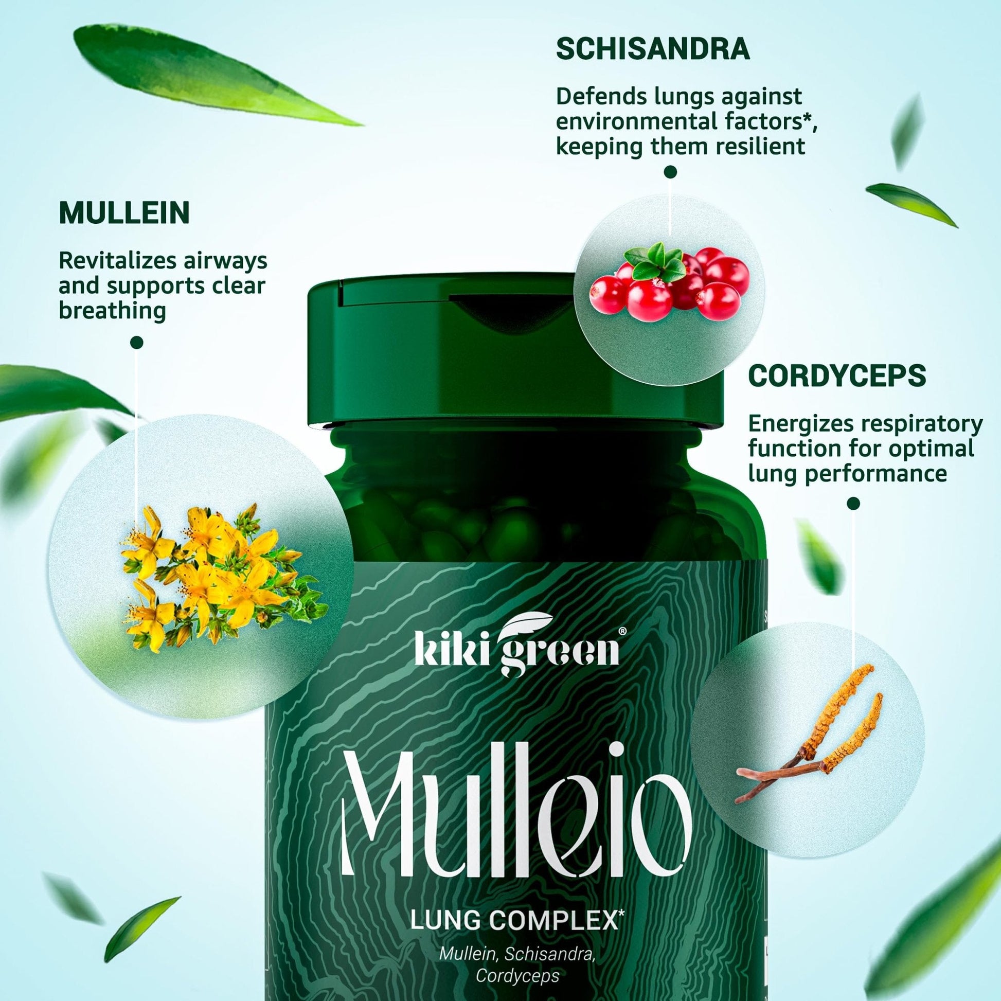 KIKI Green MULLEIO Lung Health Capsules: Herbal Supplement for Lung Cleanse, Better - Maple Wellness Supplements