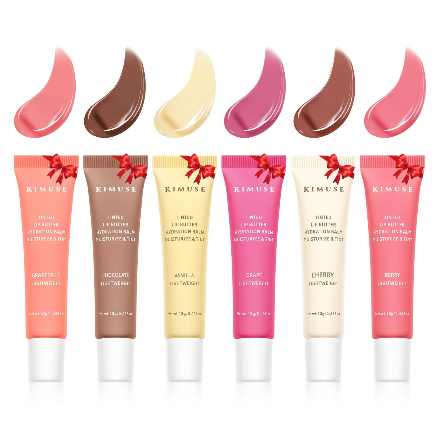 KIMUSE 6 Pcs Tinted Lip Butter Hydration Balm Set, 6 Flavored Shades Hydrating Plumping Gloss with Hyaluronic Acid & Vitamin E, Sheer Tint, Non-Sticky | Vegan Lip Care Makeup for Dry Lips & Daily - Maple Wellness Supplements