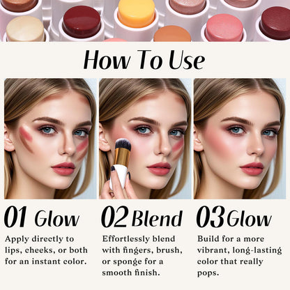 KIMUSE Face Sticks Trio, Cream Blush Stick & Highlighter Stick & Contour Stick for Sculpt the Cheeks, Long Lasting Cream Contour Stick Trio for Face Makeup, with Brush - Maple Wellness Supplements