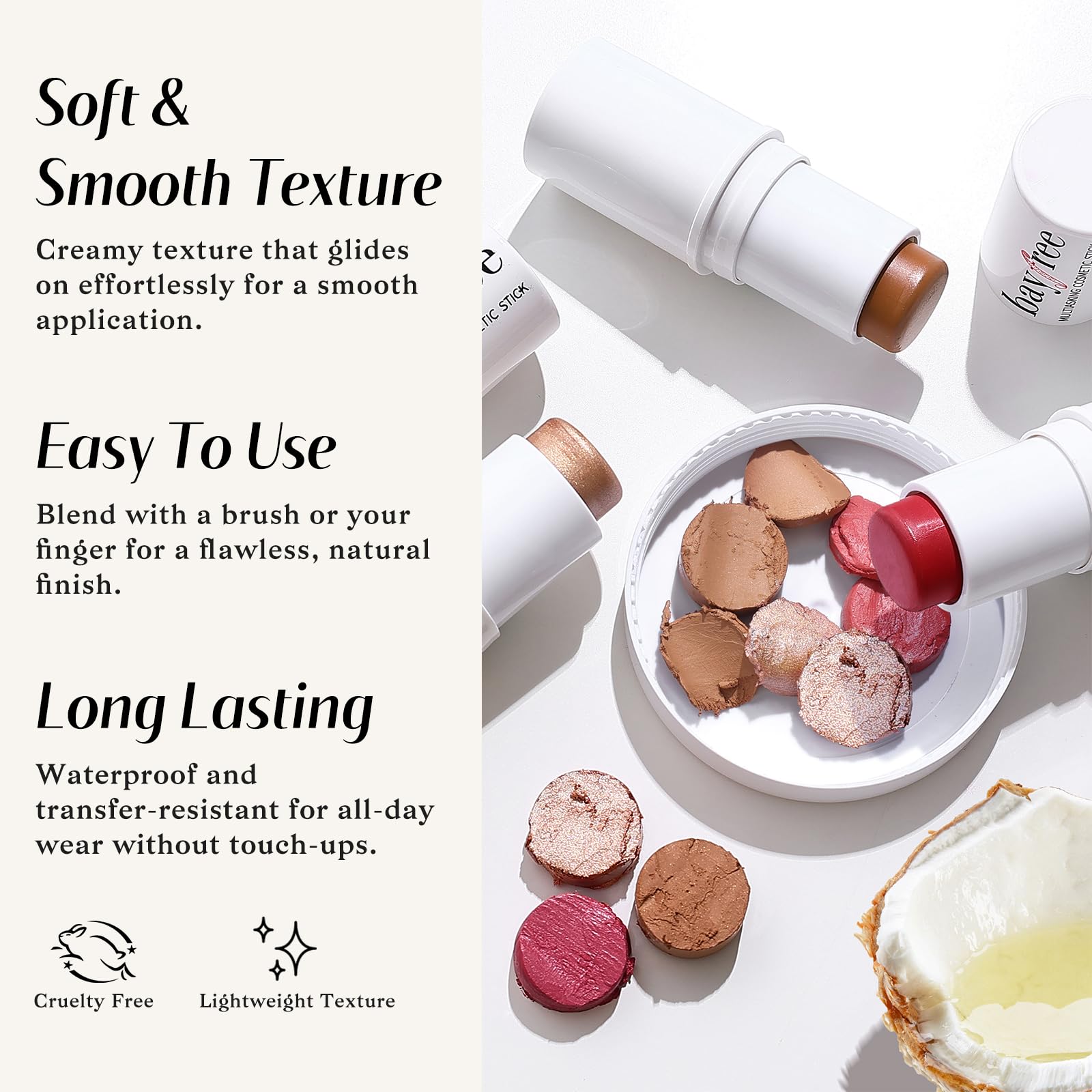 KIMUSE Face Sticks Trio, Cream Blush Stick & Highlighter Stick & Contour Stick for Sculpt the Cheeks, Long Lasting Cream Contour Stick Trio for Face Makeup, with Brush - Maple Wellness Supplements