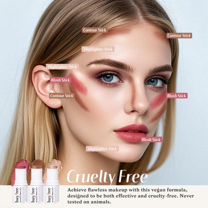 KIMUSE Face Sticks Trio, Cream Blush Stick & Highlighter Stick & Contour Stick for Sculpt the Cheeks, Long Lasting Cream Contour Stick Trio for Face Makeup, with Brush - Maple Wellness Supplements
