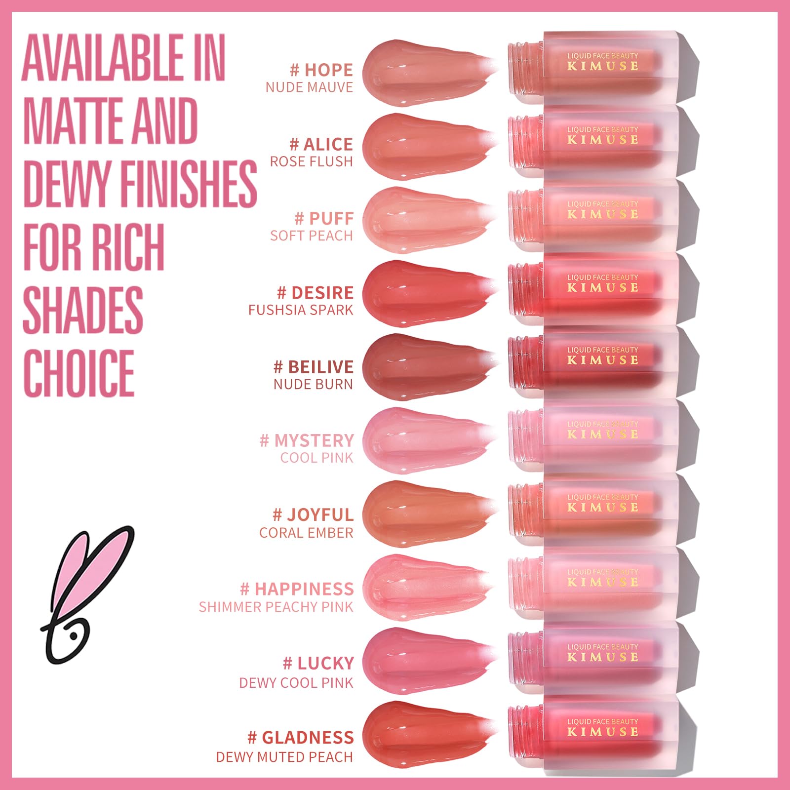 KIMUSE Liquid Blush, Long-Wearing Pigmented Soft Cream Face Blush, Waterproof, Smudge Proof, Dewy Finish - Maple Wellness Supplements