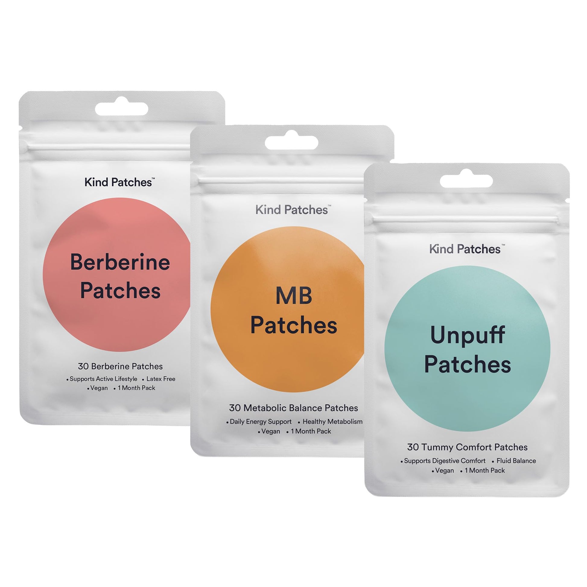 Kind Patches Trio - Unpuff, MB, and Berberine Patches - Vegan, Cruelty Free, Latex Free - 3 Pack, 90 Count - Maple Wellness Supplements