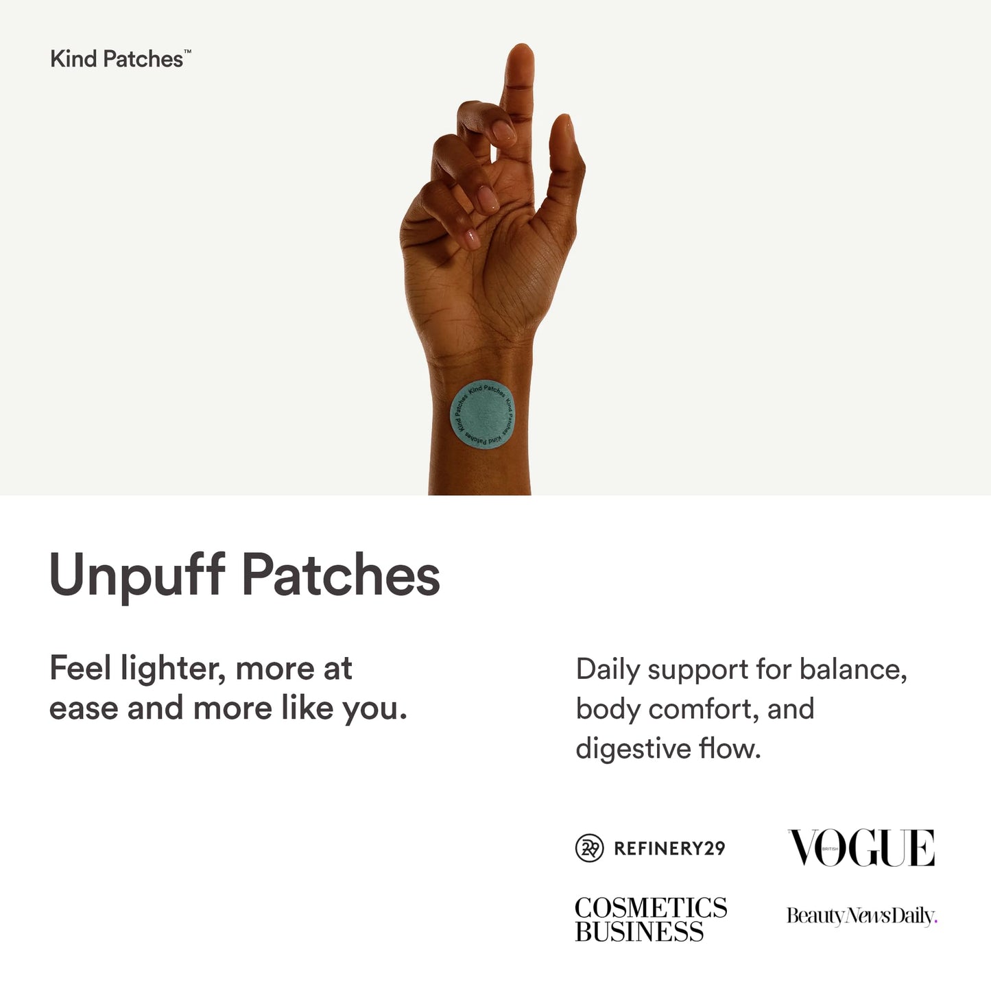 Kind Patches Unpuff Patches with Dandelion Root, Fennel, Artichoke, Ginger, and Turmeric Extract - Vegan - 30 Count - Maple Wellness Supplements