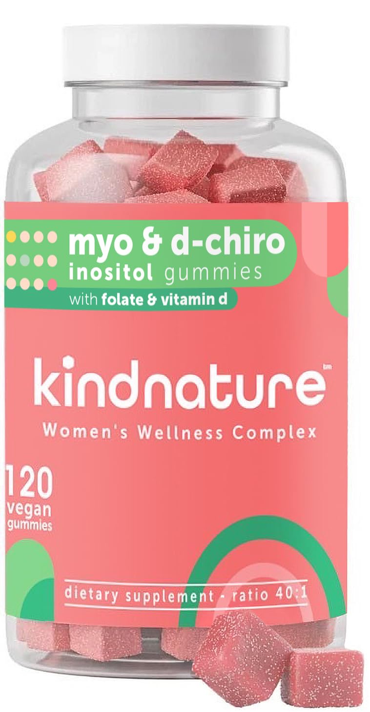 kindnature Myo-Inositol & D-Chiro Inositol Gummies for Women – 2000mg + 50mg, Ideal 40:1 Ratio – with Vitamin D & Folate – Hormone Balance Support – Vegan, Watermelon Flavor (120 Gummies) - Maple Wellness Supplements