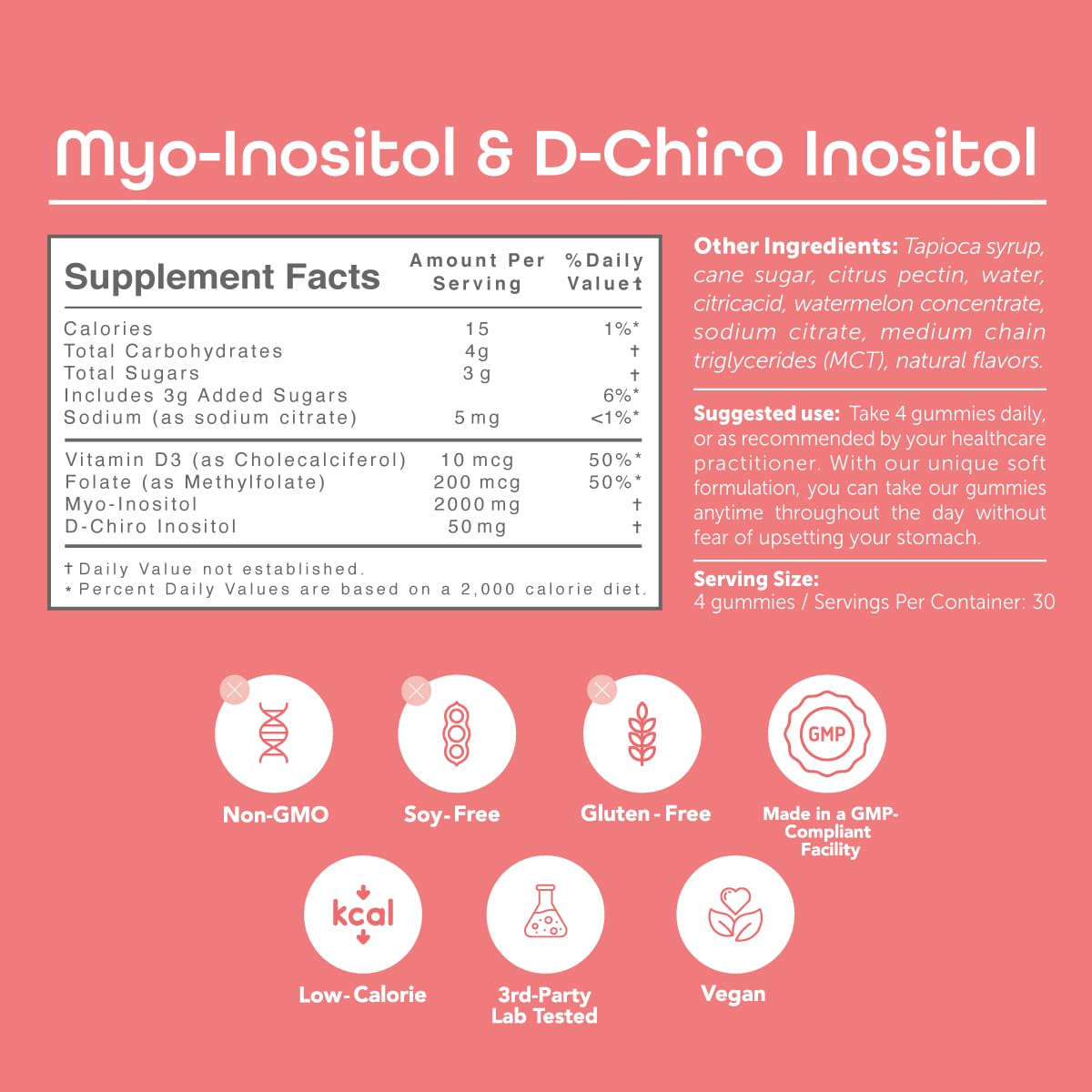 kindnature Myo-Inositol & D-Chiro Inositol Gummies for Women – 2000mg + 50mg, Ideal 40:1 Ratio – with Vitamin D & Folate – Hormone Balance Support – Vegan, Watermelon Flavor (120 Gummies) - Maple Wellness Supplements