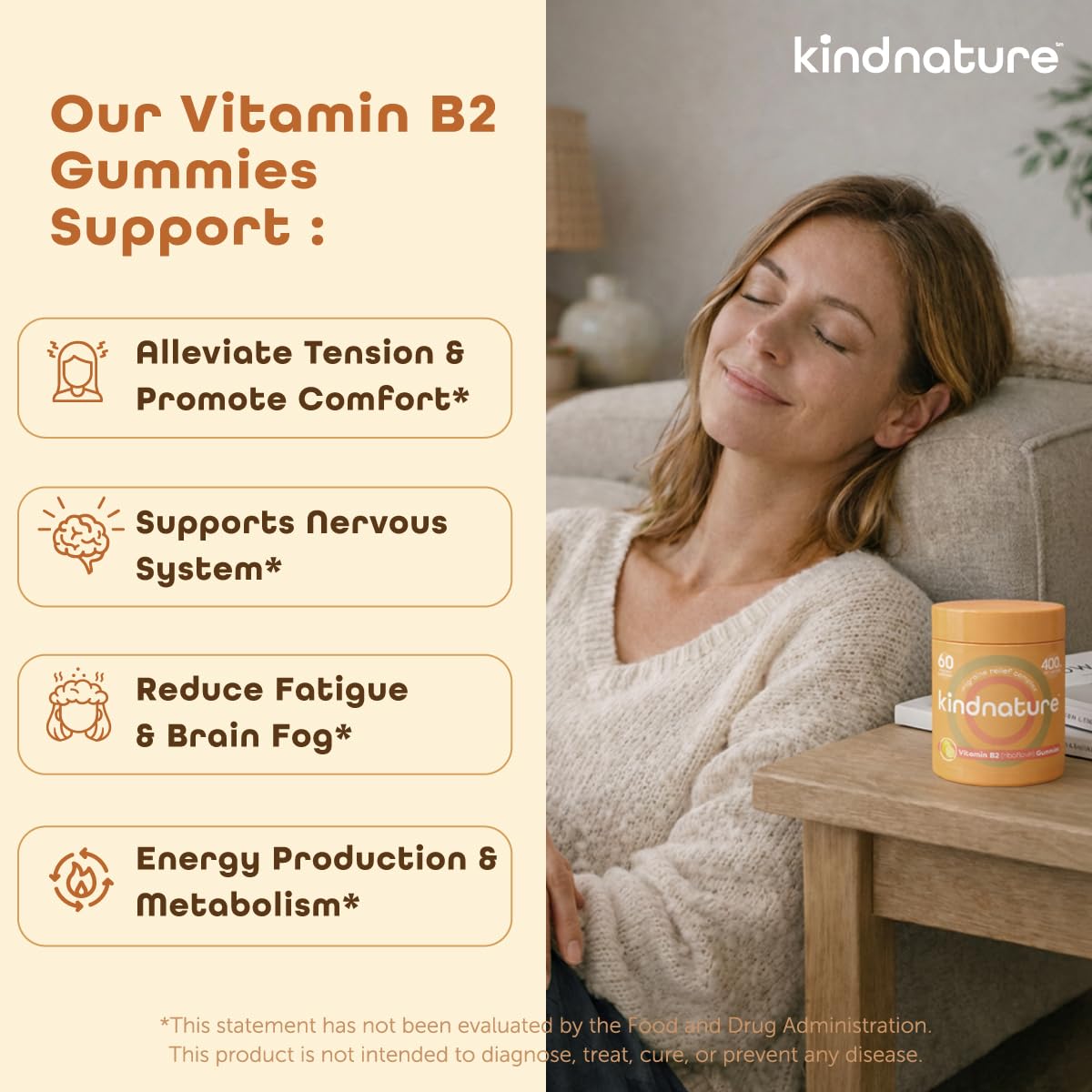kindnature Vitamin B2 Gummies - Riboflavin 400mg Supplement for Kids & Adults - Non-GMO, Soy & Gluten-Free - Maple Wellness Supplements