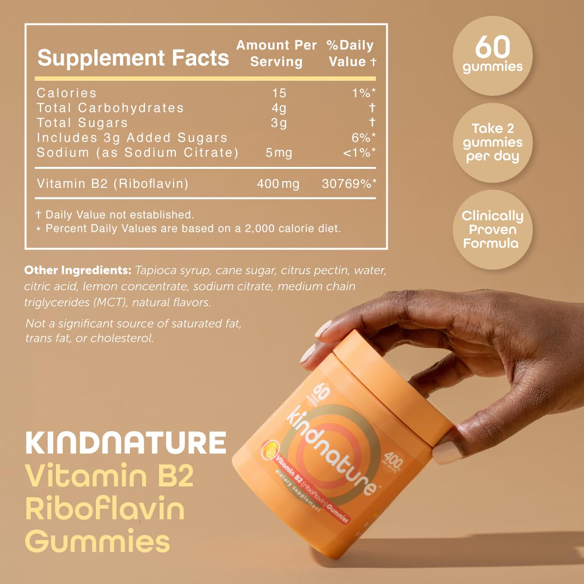 kindnature Vitamin B2 Gummies - Riboflavin 400mg Supplement for Kids & Adults - Non-GMO, Soy & Gluten-Free - Maple Wellness Supplements