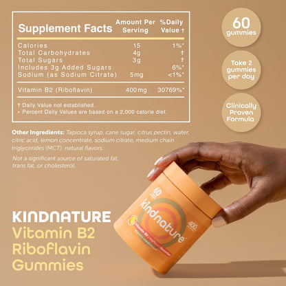 kindnature Vitamin B2 Gummies - Riboflavin 400mg Supplement for Kids & Adults - Non-GMO, Soy & Gluten-Free - Maple Wellness Supplements