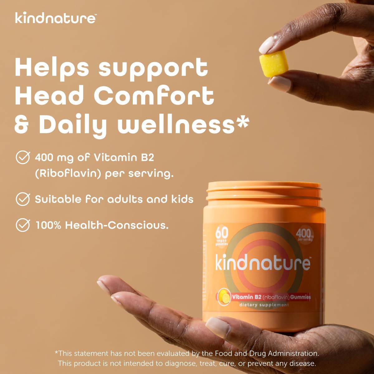kindnature Vitamin B2 Gummies - Riboflavin 400mg Supplement for Kids & Adults - Non-GMO, Soy & Gluten-Free - Maple Wellness Supplements