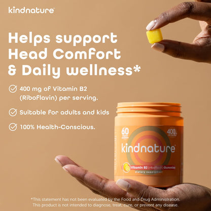 kindnature Vitamin B2 Gummies - Riboflavin 400mg Supplement for Kids & Adults - Non-GMO, Soy & Gluten-Free - Maple Wellness Supplements